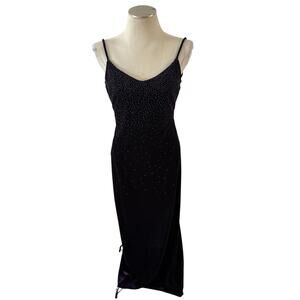 Vtg Y2K 2000s Purple Velvet Beaded Maxi Gown Dress Sz M Fairy Grunge Whimsy Prom